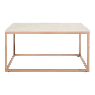 Allure White Marble Square Coffee Table with Rose Gold Base