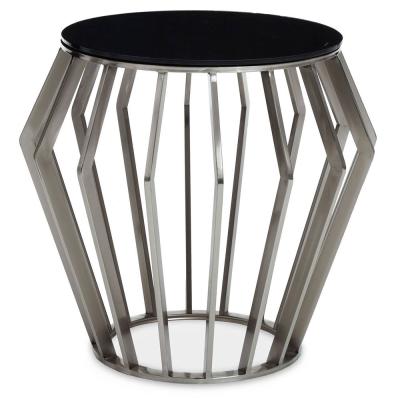 Ackley Side Table - Round - Black Glass - Silver Legs