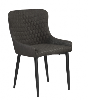 Distressed Dark Grey Pu Black Metal Leg Dining Chair Sold In Pairs