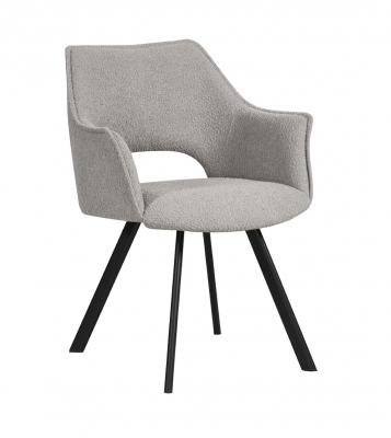 Light Grey Boucle Fabric Black Metal Leg Dining Chair Sold In Pairs