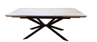 Sintered Stone Ceramic Beka Light Grey Shiny Finish Black Base Extending Dining Table