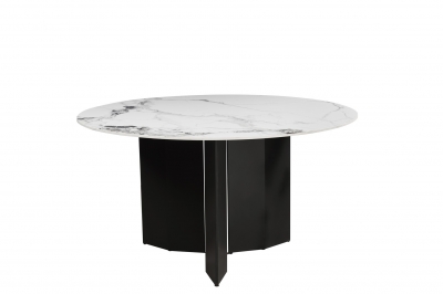 Sintered Stone Ceramic Pandora Off White Round Shiny Finish Black Base Dining Table
