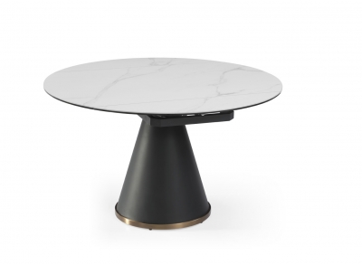 Sintered Stone Ceramic Solid Italy Light Grey Shiny Black Base Round Extending Dining Table