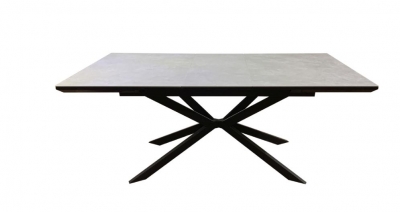 Sintered Stone Ceramic Vik Medium Grey Shiny Finish Black Base Extending Dining Table