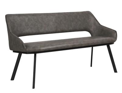 Distressed Light Grey Faux Leather Dining Bench With Back