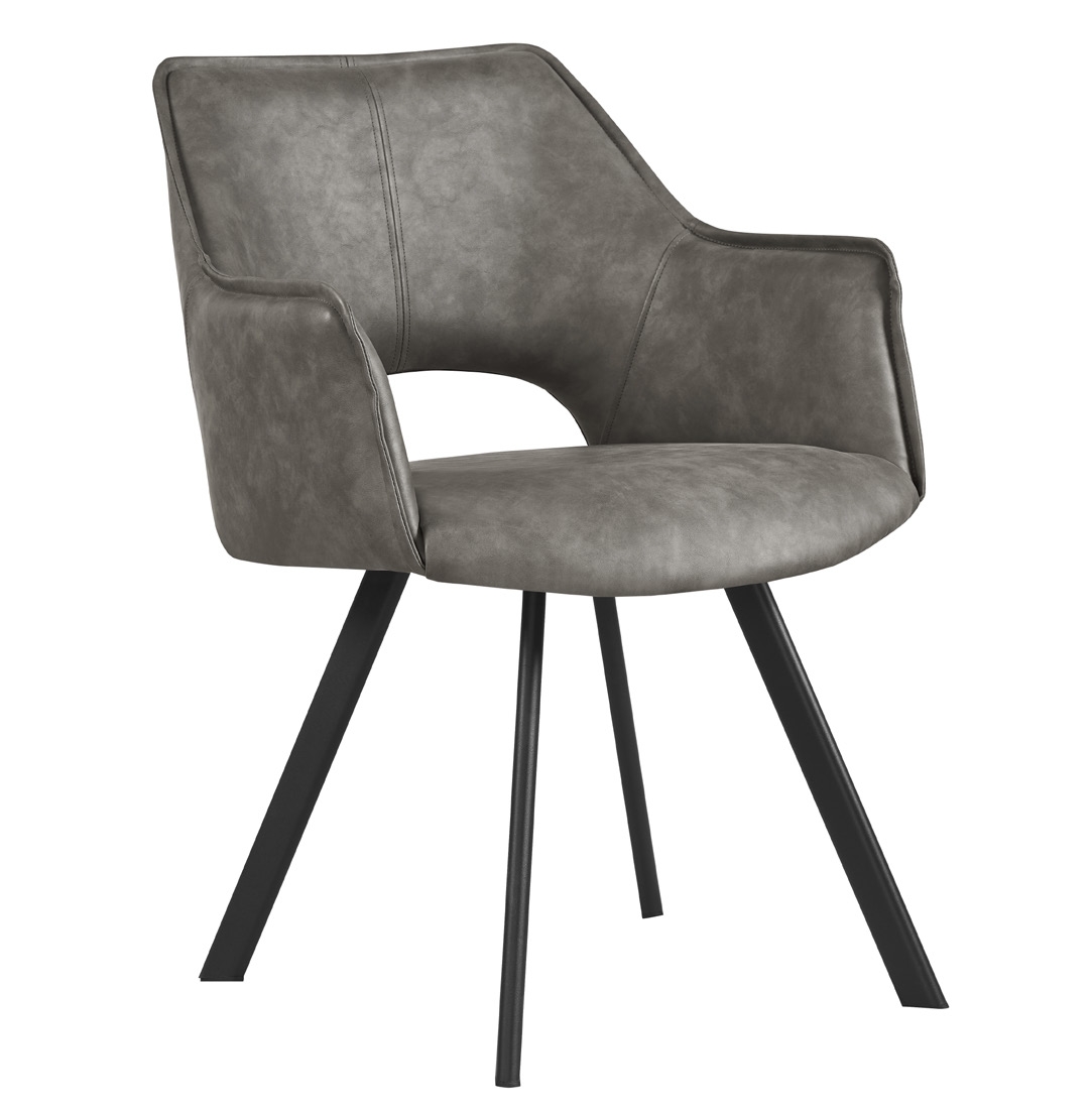 2 x Vera Distressed Light Grey Faux Leather Dining Armchair