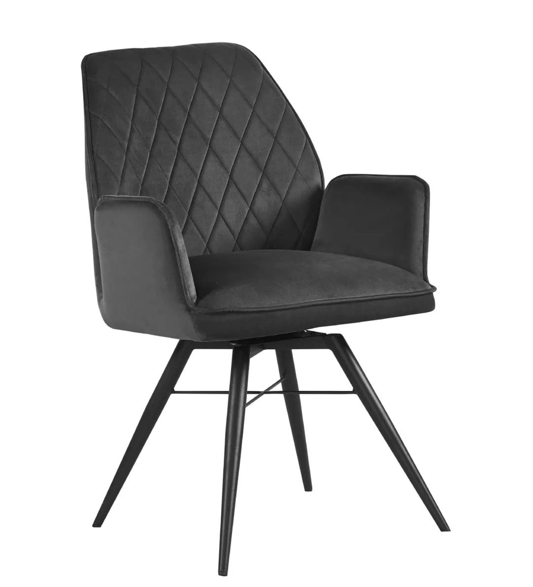 2 x Western Dark Grey Velvet Fabric Swivel Dining Armchair