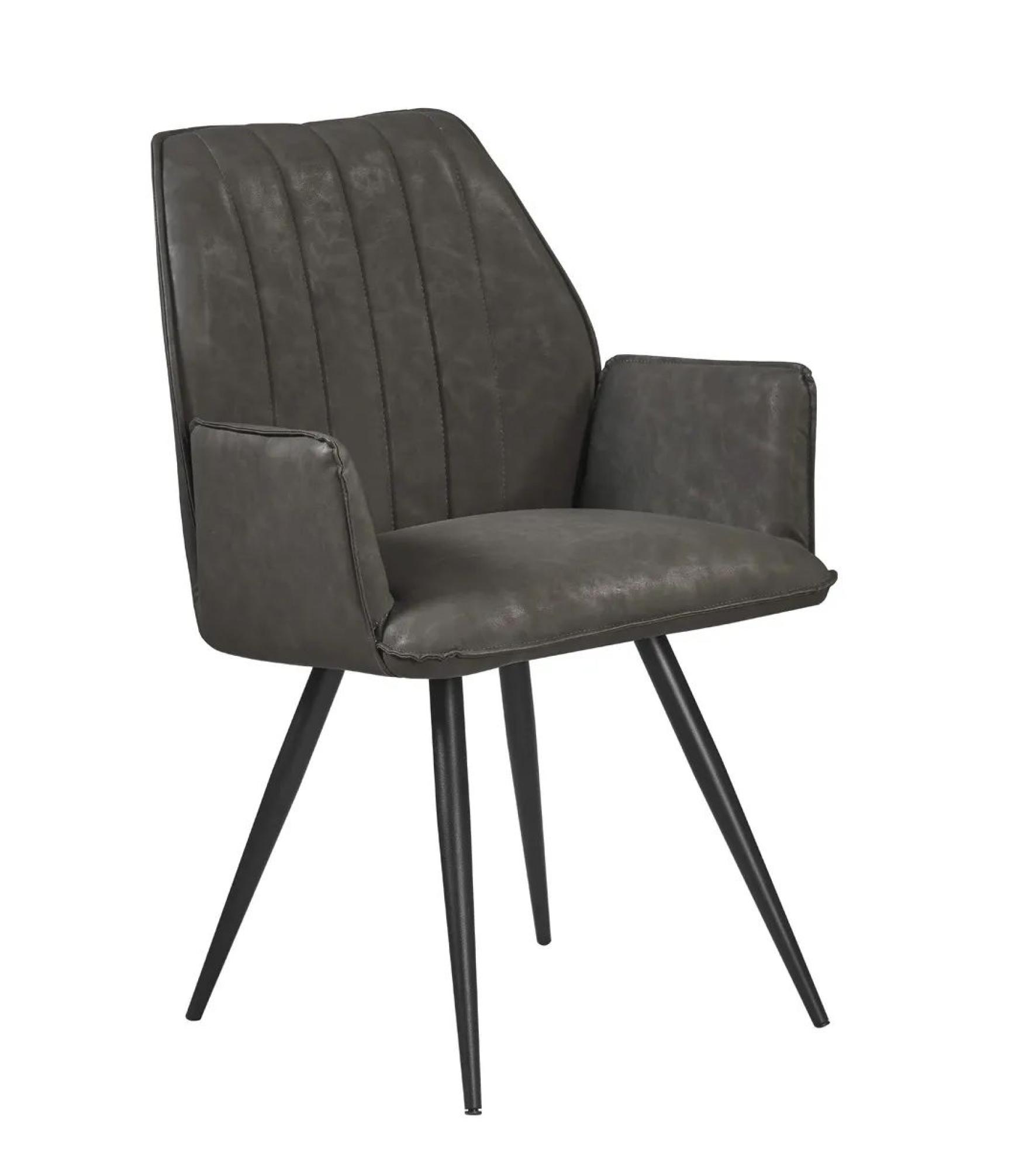 2 x Zayante Distressed Dark Grey Faux Leather Dining Armchair