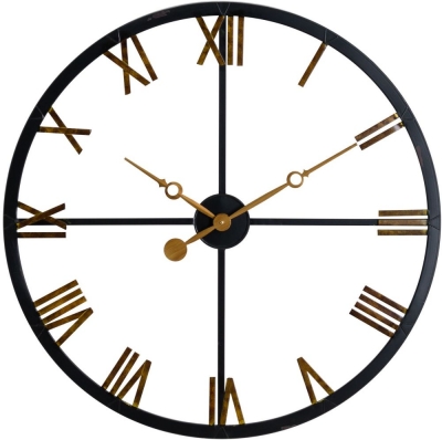 Hill Interiors Black And Gold Skeleton Station Clock 80cm X 80cm