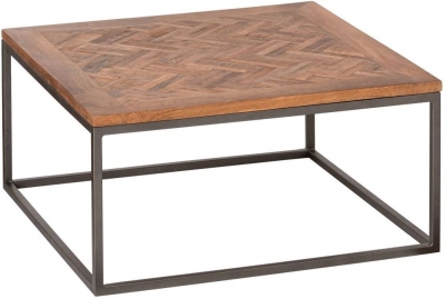 Hill Interiors The Hoxton Parquet Industrial Coffee Table - Acacia Wood and Metal