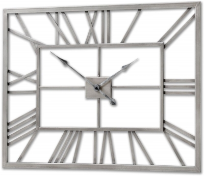 Hill Interiors Silver Rectangular Skeleton Wall Clock 80cm X 60cm