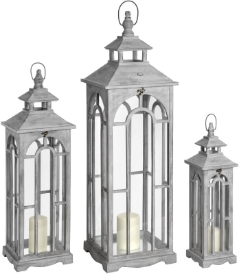 Product photograph of Set Of 3 Wooden Lanterns With Archway Design from Choice Furniture Superstore