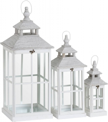 Product photograph of Hill Interiors Set Of 3 White Window Style Lanterns With Open Top from Choice Furniture Superstore