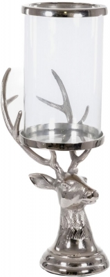 Hill Interiors Tall Silver Stag Candle Hurricane Lantern