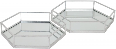 Product photograph of Hill Interiors Silver Hexagon Set Of Two Trays from Choice Furniture Superstore