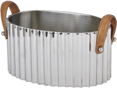 Product photograph of Hill Interiors Large Silver Fluted Leather Handled Champagne Cooler from Choice Furniture Superstore