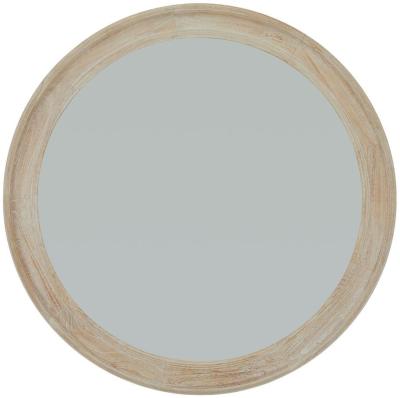 Hill Interiors Antique White Mirrored Glass Washed Wood Round Framed Large Mirror