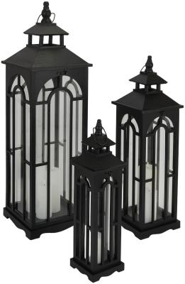 Hill Interiors Black Wood Lanterns With Archway Design Set Of 3