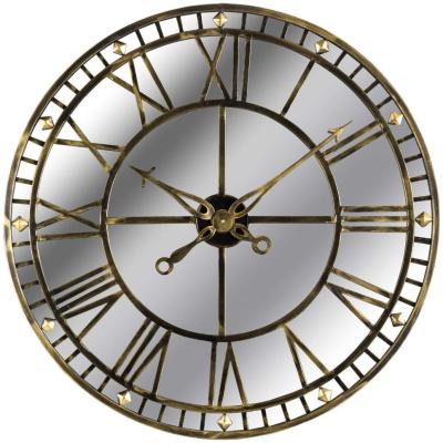 Hill Interiors Brass Glass Large Mirrored Skeleton Clock 80cm X 80cm