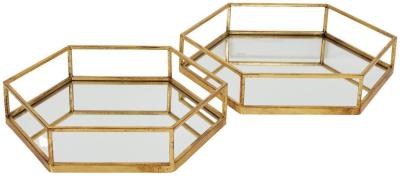 Product photograph of Gold Glass Hexagon Trays Set Of 2 from Choice Furniture Superstore