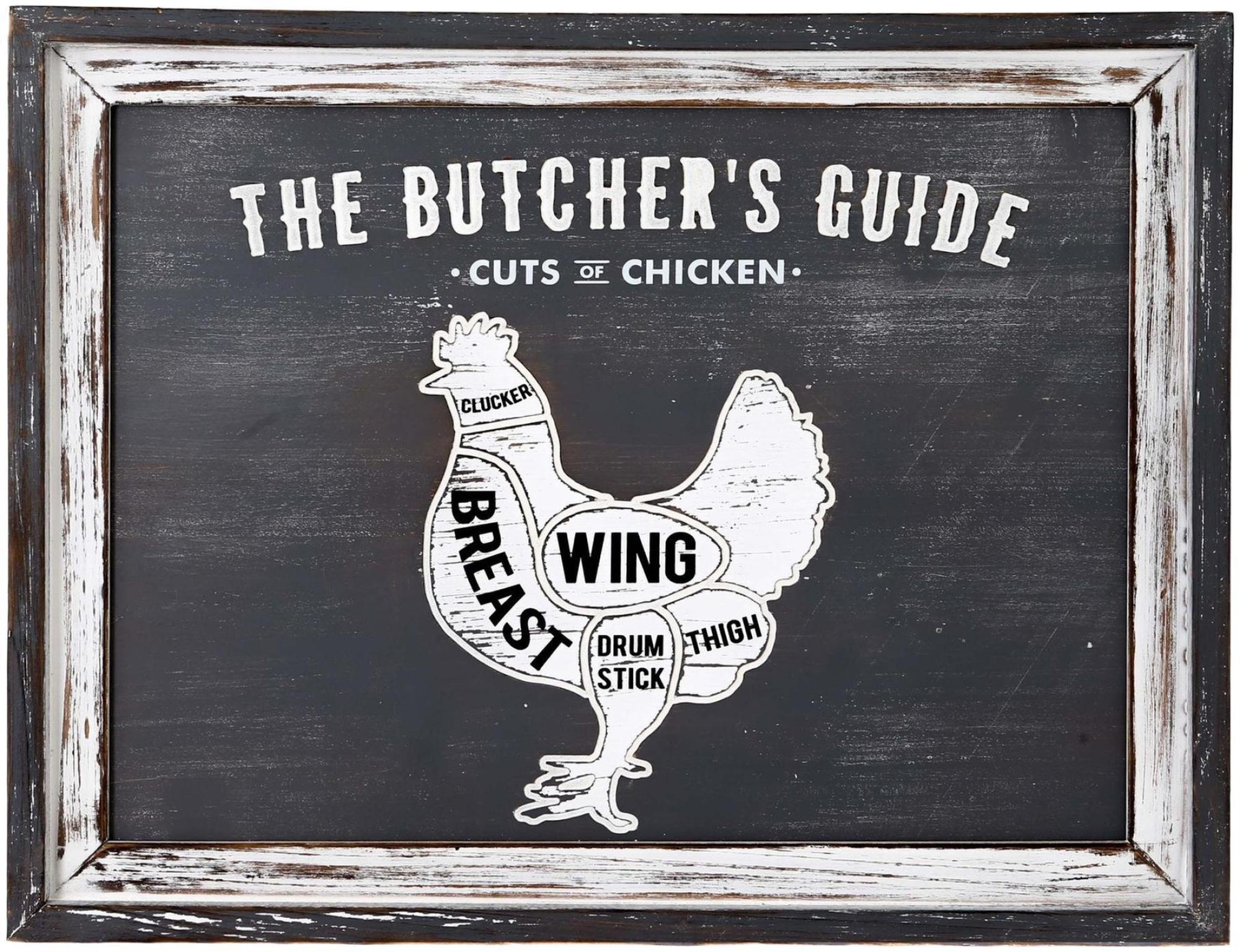 Butchers Cuts White and Grey Wood Chicken Wall Plaque