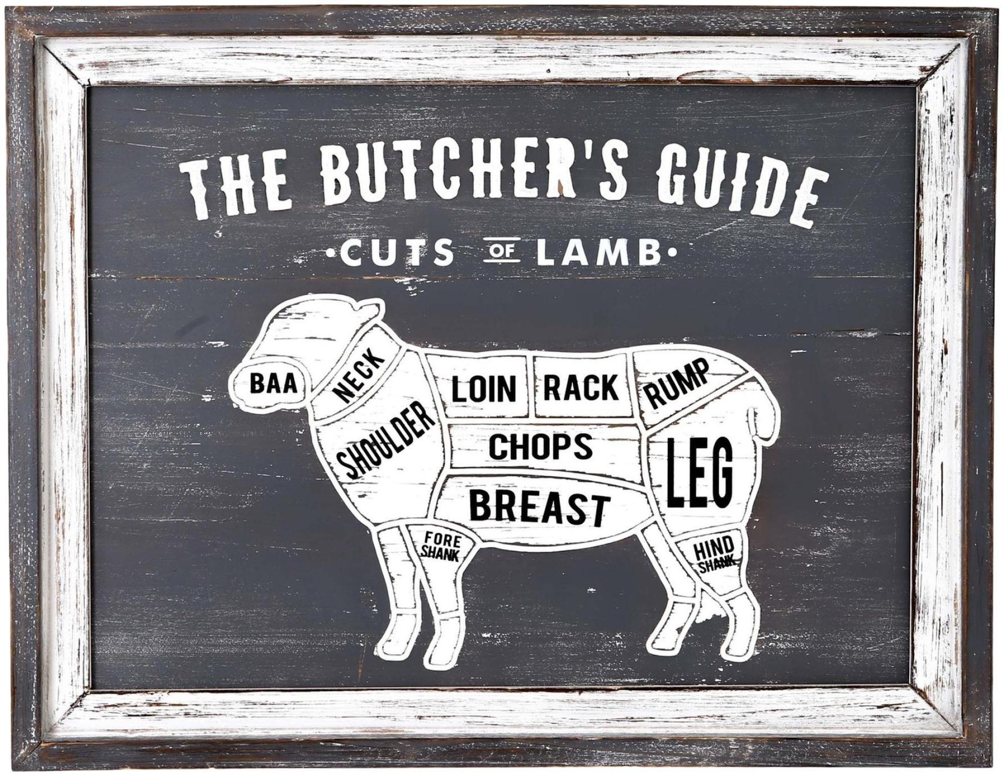 Butchers Cuts White and Grey Wood Lamb Wall Plaque