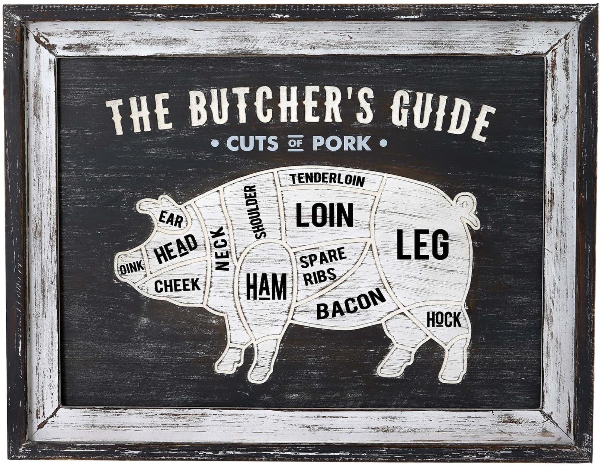 Butchers Cuts White and Grey Wood Pork Wall Plaque