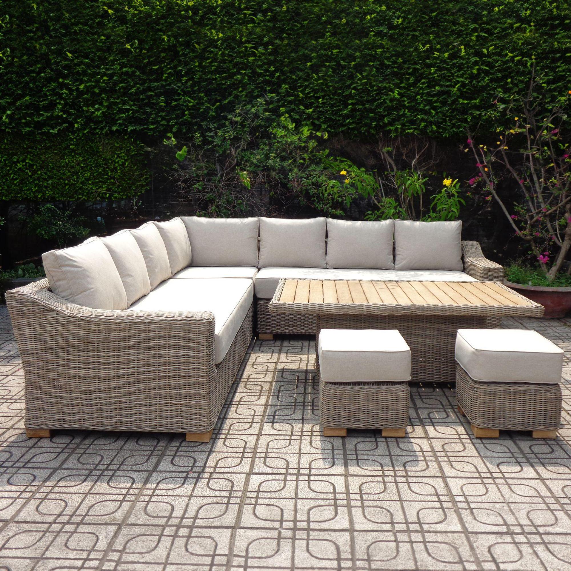 Capri Large Outdoor Corner Set with Riser Table and 2 Stools