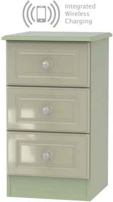 Balmoral High Gloss Mushroom 3 Drawer Bedside Cabinet with Integrated Wireless Charging