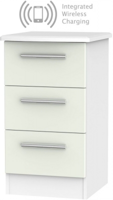 Product photograph of Knightsbridge 3 Drawer Bedside Cabinet With Integrated Wireless Charging - Kaschmir Matt And White from Choice Furniture Superstore