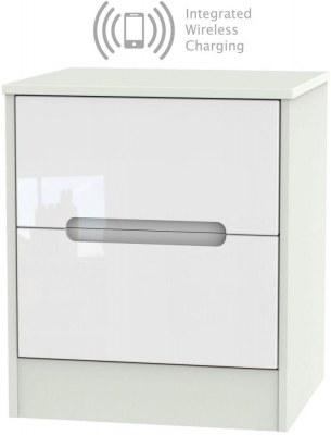 Product photograph of Monaco 2 Drawer Bedside Cabinet With Integrated Wireless Charging - High Gloss White And Kaschmir from Choice Furniture Superstore