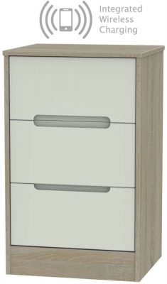 Product photograph of Monaco 3 Drawer Bedside Cabinet With Integrated Wireless Charging from Choice Furniture Superstore