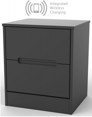 Product photograph of Monaco 2 Drawer Bedside Cabinet With Integrated Wireless Charging - Black from Choice Furniture Superstore