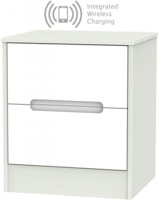 Product photograph of Monaco 2 Drawer Bedside Cabinet With Integrated Wireless Charging - White And Kaschmir from Choice Furniture Superstore