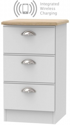 Product photograph of Victoria 3 Drawer Bedside Cabinet With Integrated Wireless Charging - Grey Matt And Riviera Oak from Choice Furniture Superstore