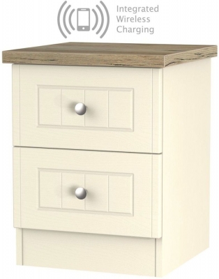 Vienna Cream Ash 2 Drawer Bedside Cabinet with Integrated Wireless Charging