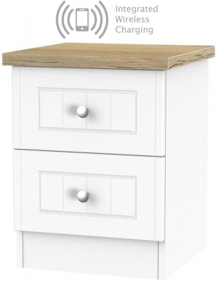 Product photograph of Vienna Porcelain 2 Drawer Bedside Cabinet With Integrated Wireless Charging from Choice Furniture Superstore