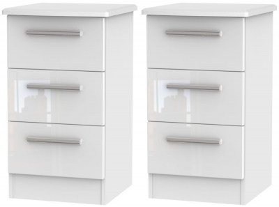 Product photograph of 2 X Knightsbridge White 3 Drawer Bedside Cabinet Pair from Choice Furniture Superstore