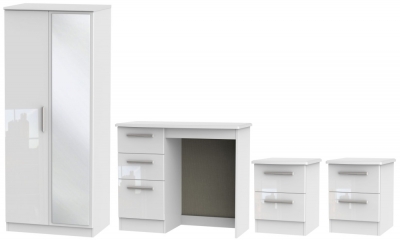 Product photograph of Knightsbridge White 4 Piece Bedroom Set With 2 Door Mirror Wardrobe from Choice Furniture Superstore