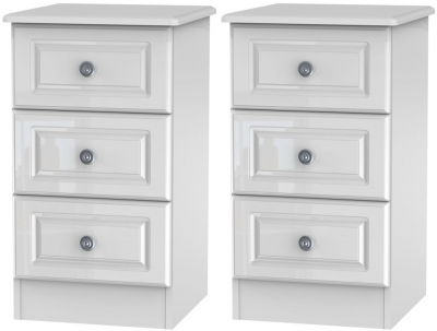 Product photograph of 2 X Pembroke White Gloss 3 Drawer Beside Cabinet Pair from Choice Furniture Superstore