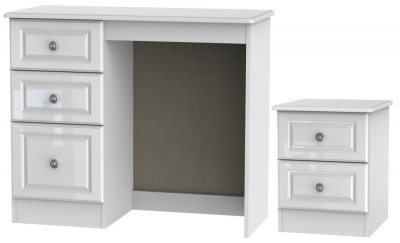 Image of Pembroke High Gloss White 2 Piece Bedroom Set with 2 Drawer Bedside