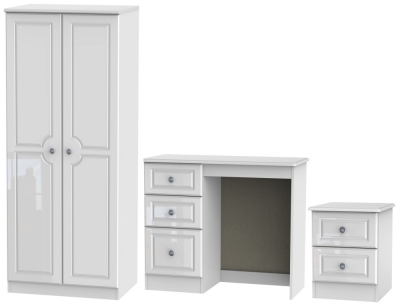 Image of Pembroke High Gloss White 3 Piece Bedroom Set with 2 Door Wardrobe