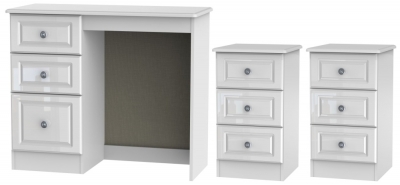 Image of Pembroke High Gloss White 3 Piece Bedroom Set with 3 Drawer Bedside