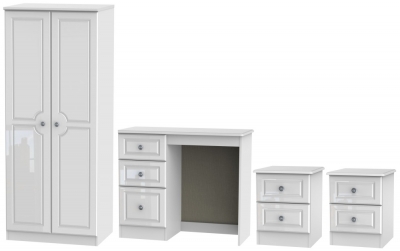 Image of Pembroke High Gloss White 4 Piece Bedroom Set with 2 Door Wardrobe