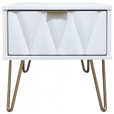 Product photograph of Diamond White 1 Drawer Bedside Cabinet With Gold Hairpin Legs from Choice Furniture Superstore