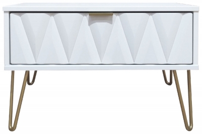 Product photograph of Diamond White 1 Drawer Midi Bedside Cabinet With Gold Hairpin Legs from Choice Furniture Superstore
