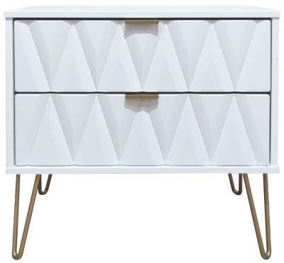 Product photograph of Diamond White 2 Drawer Midi Bedside Cabinet With Gold Hairpin Legs from Choice Furniture Superstore