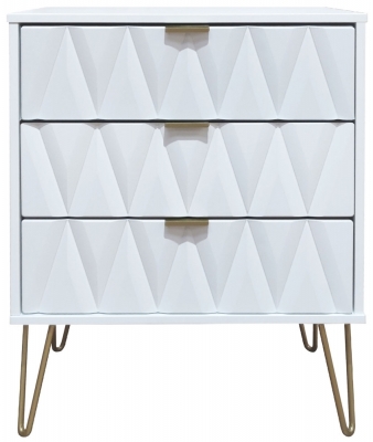 Product photograph of Diamond White 3 Drawer Midi Chest With Gold Hairpin Legs from Choice Furniture Superstore