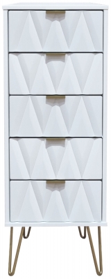 Diamond 5 Drawer Tall Chest With Hairpin Legs White