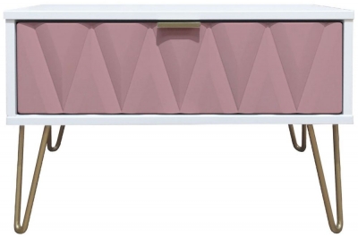 Product photograph of Diamond Pink And White 1 Drawer Midi Bedside Cabinet With Gold Hairpin Legs from Choice Furniture Superstore